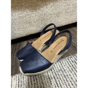 Spanish Sandal Co Sandals Womens 8.5-9 Leather Slingback Avarca Peep Toe Blue